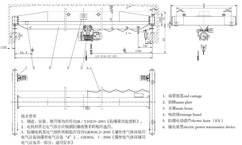 防爆型電動式單梁蜜桃久久无码機圖紙